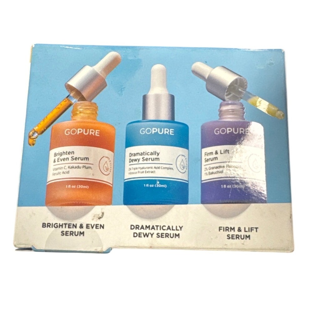 GoPure Power Trio Serum Set Brighten Dewy Firm & Lift 3x 1oz 30ml exp 5/26
